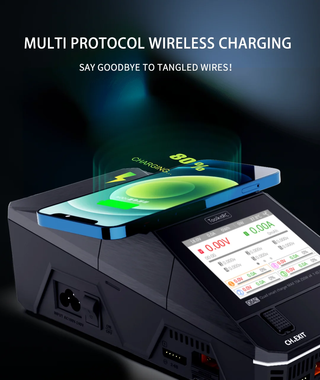 ToolkitRC Q6AC Charger AC 400W/DC 1000W 4CH Output Built-in 65W USB A/TYPEC Output ,LiPo, 1-6S，NiMH 1-16S,PB 1-10S Charger