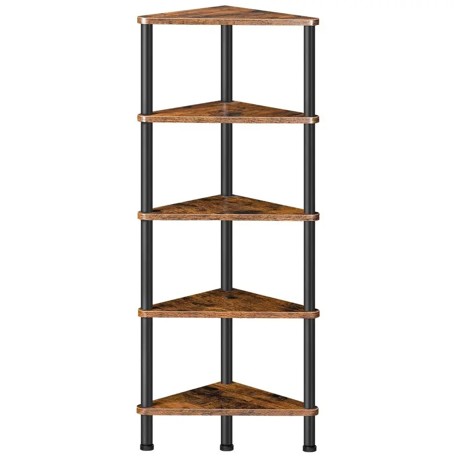 

Corner Shelf Stand, Industrial 5Tier Corner Bookshelf with Metal Frame, Plant Display Shelf, Small Bookcase for Small Spaces, Be