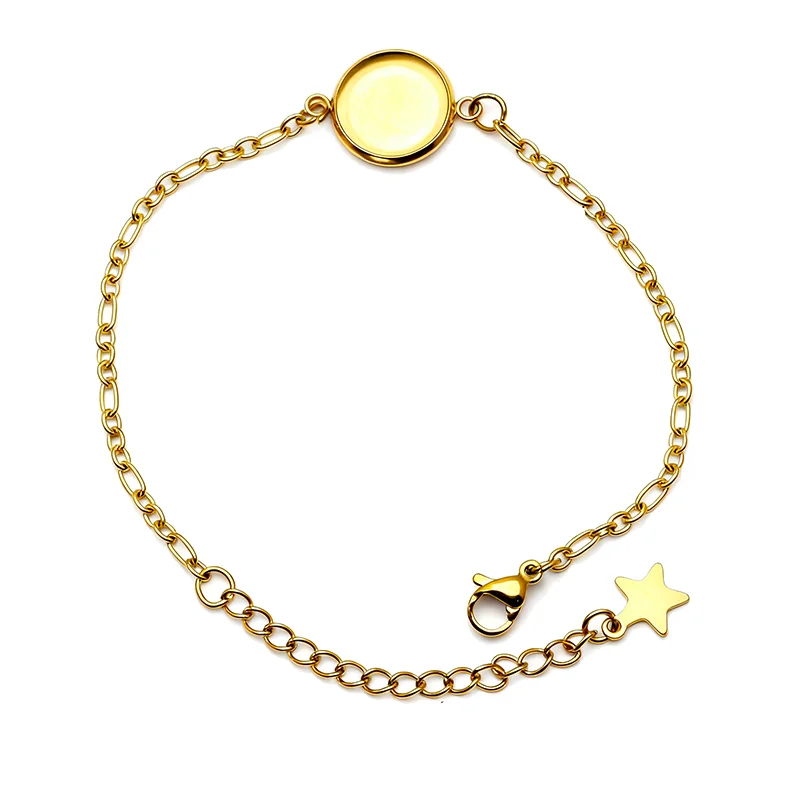 Edelstahl 5 Stück Vakuumbeschichtung Gold Diy Fit 8–30 mm Armbandfassungen Runde Cabochon-Basis Verschiedene Kreisintervalle Kette – Detail 5