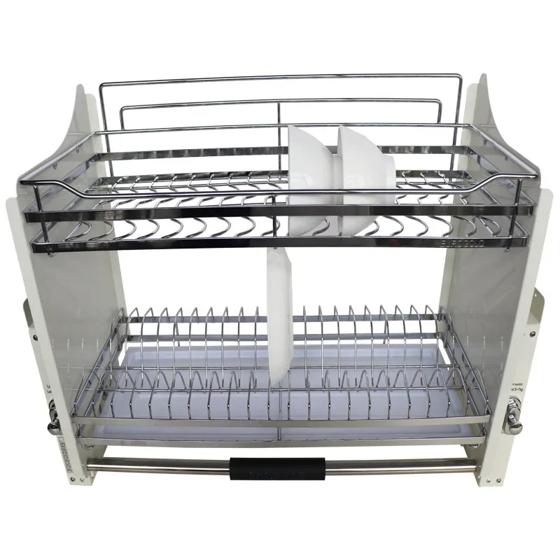 Kitchen Hanging Cabinet Stainless Steel Dish Rack Hanging Cabinet Pull Basket Lift Up and Down Pull-down Drain Bowl Rack Lift