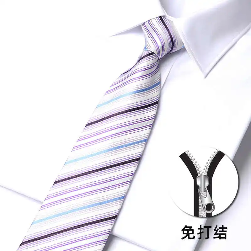 

High Quality White Striped Zipper Tie Fashionable British Style Men's Business Banquet Shirt Accessories 8cm Zipper Cravat