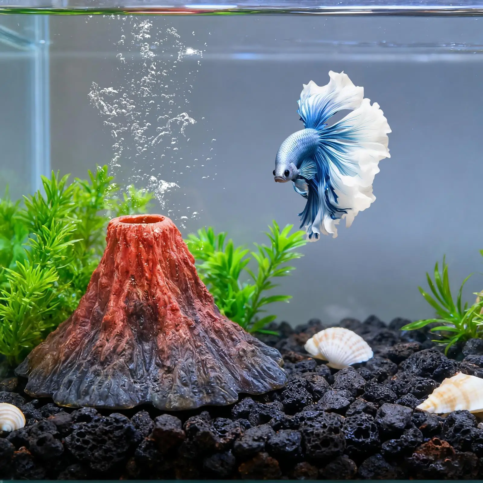 水槽火山樹脂製魚タンク装飾リアルな山の水槽風景、水生ベタ、ナマズ、ドジョウ、カニ用