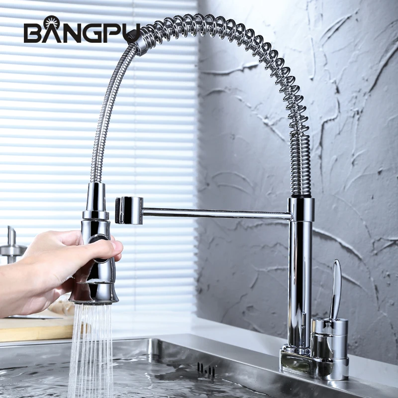 

Modern One Handle Pull Out Sink Faucet Deck Mounted Dual Modes Kitchen Vessel Sink Faucet Hot and Cold Mixer Tap Chrome