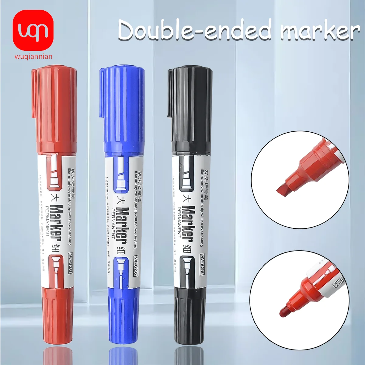 WQN-3/5 szt. Podwójna głowica permanentny marker artystyczny wodoodporny szybkoschnący atrament premium czarny/niebieski/czerwony marker dla szkół i biur