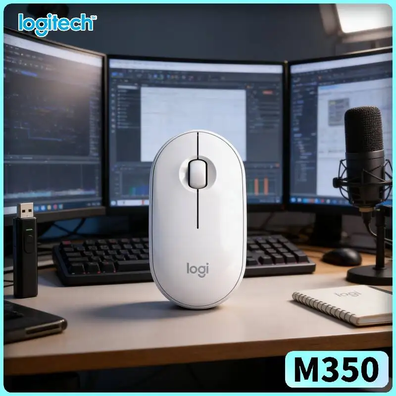 Logitech M350 Pebble Office Mouse - Minimalist Shape, Silent Clicks, Dual Mode, 77g Light, Multi-Device Compatibility
