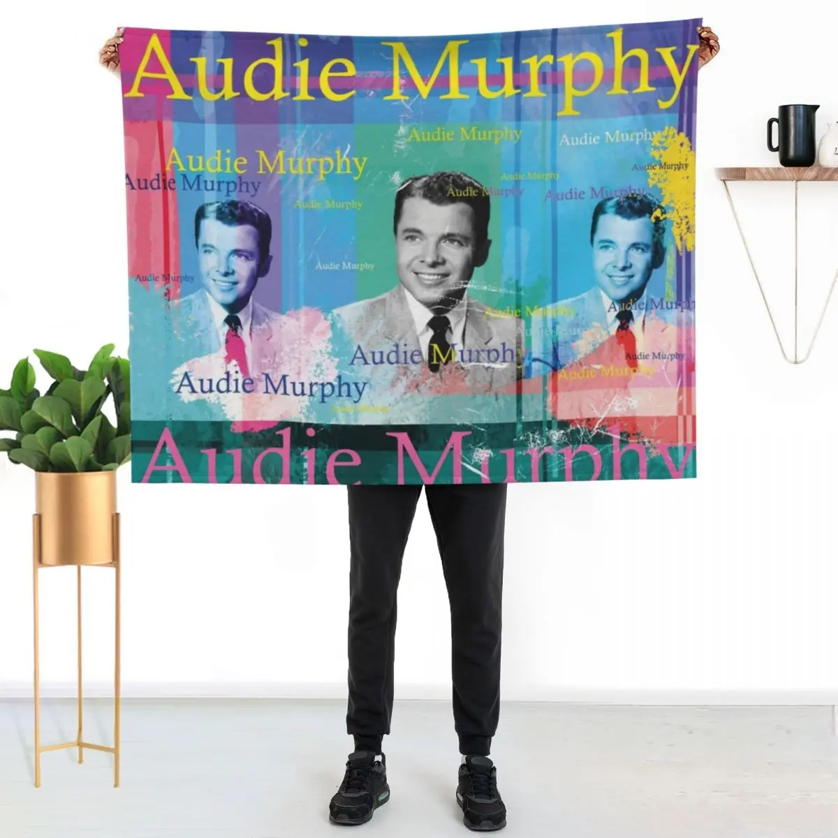 aesthetic, portrait, American actor western hero Audie Murphy Throw Blanket Sofa wednesday Plaid on the sofa Blankets