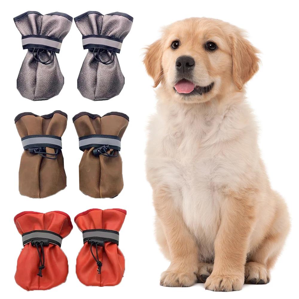 4pcs/set Pet Dog Shoes Anti-slip Snow Pet Outdoor Boots Paw Protector Winter Warm Reflective For Medium Large Dog Labrador Husky