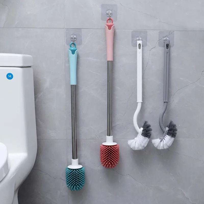 Multi-function Double Head Plastic Toilet Brush Curved Bathroom Cleaning Scrubber Bending Thicken Handle Corner Brush PP Holder