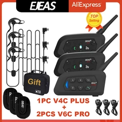 EJEAS V4C PLUS + 2 uds V6C PRO 3 usuarios árbitro intercomunicador auriculares 1200M Full Duplex Bluetooth auriculares interfono para conferencias de fútbol