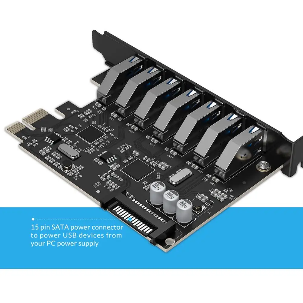 ORICO PVU3-7U-V1 SuperSpeed USB 3.0 7 Port PCI-E Express Card with a 15pin SATA Power Connector PCIE Adapt VL805 and VL812 PCI-E