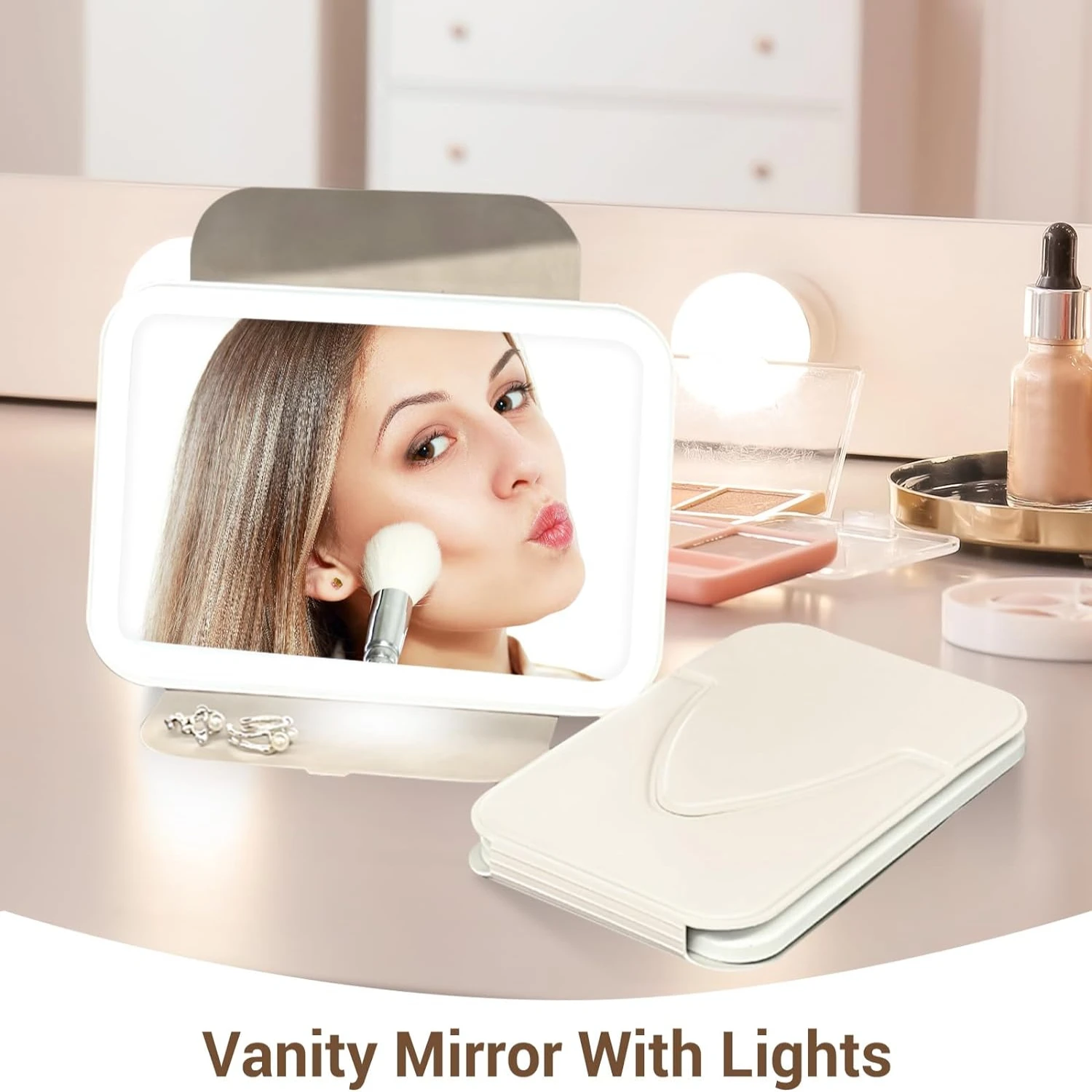 Handige, draagbare en veelzijdige LED-schoonheidsmake-up make-upspiegel - 11 inch formaat met instelbare helderheid, oplaadbare batt