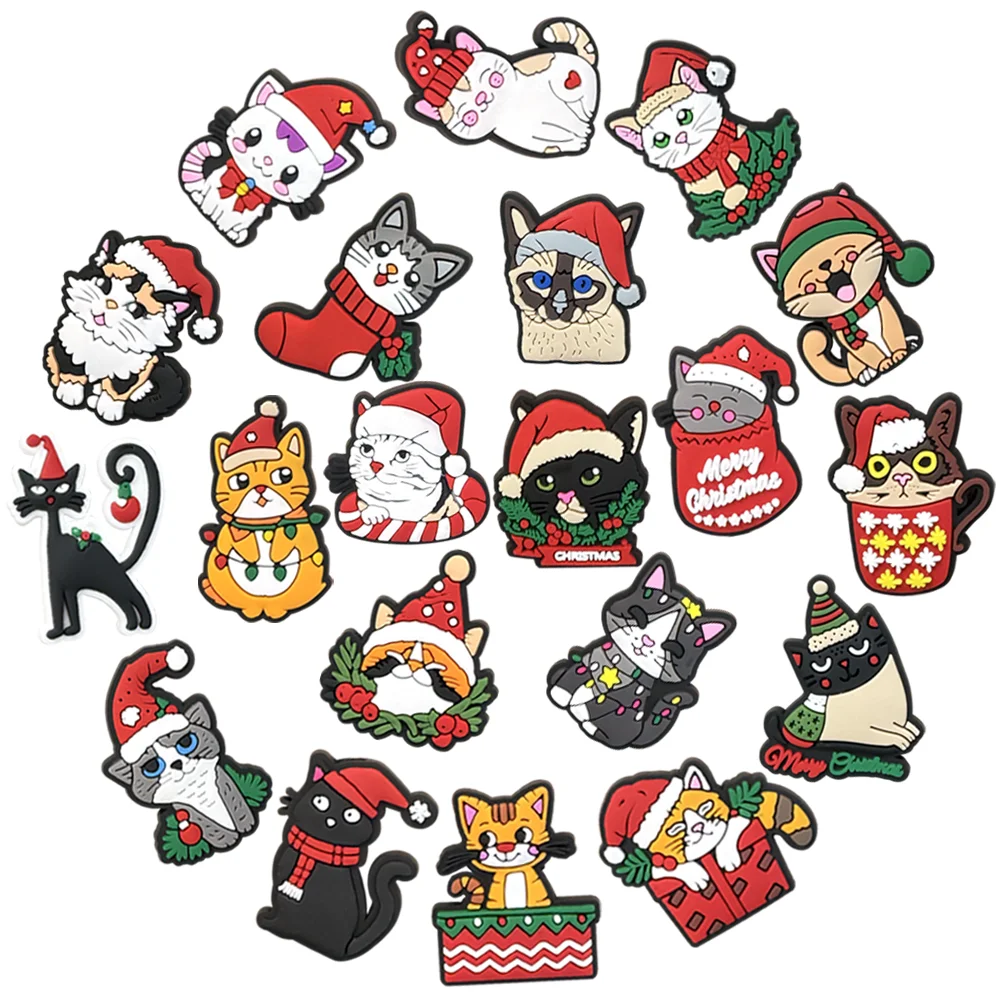 New Arrivals 1-20pcs Cute Christmas Cats Shoe Charms Pin Shoe Decoration Kids Adult X-mas Boy Girl Party Gifts