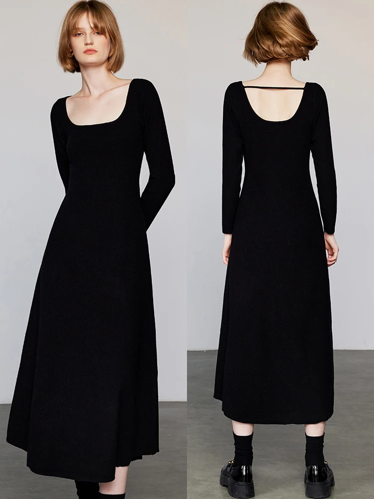 

Вязаное платье EGGKA U-ne: повседневное, однотонное, свободного кроя, модное, для работы, простое, универсальное, миди