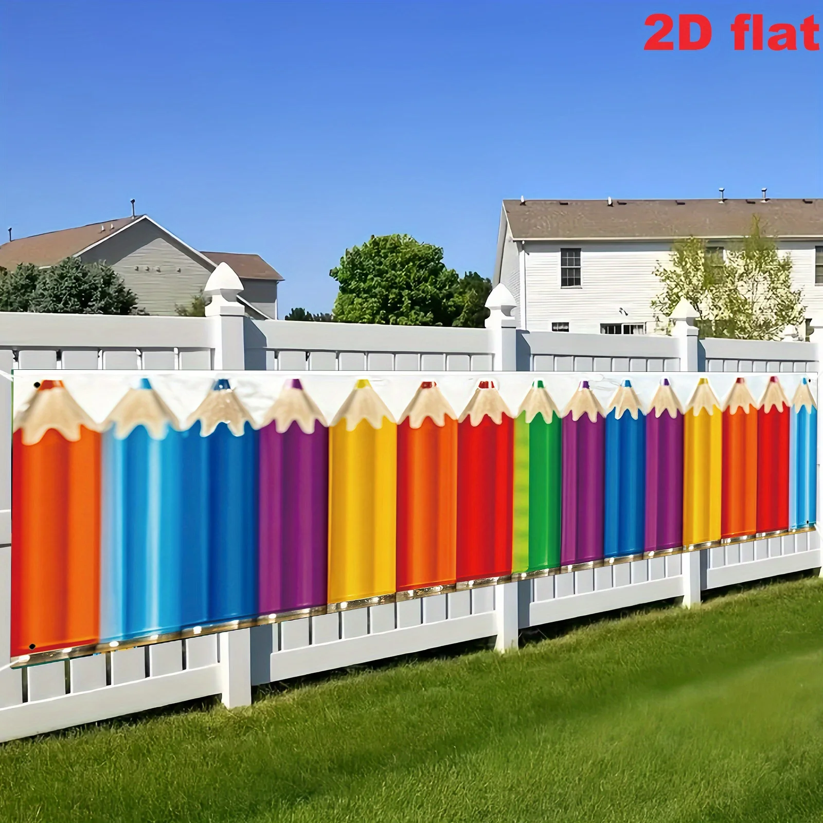 Bannière de fête 2D, 1 drapeau de rentrée scolaire - Décoration de fête de rentrée scolaire, conçue avec des crayons de couleur multiples