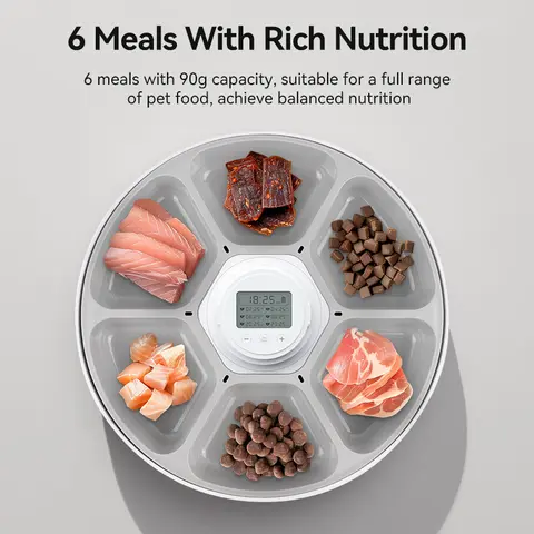 ROJECO 무선 자동 애완 동물 피더 고양이 식품 디스펜서 습식 및 건식 식품 용 6 식사 Kibble 디스펜서 스마트 LED 터치 고양이 피더
