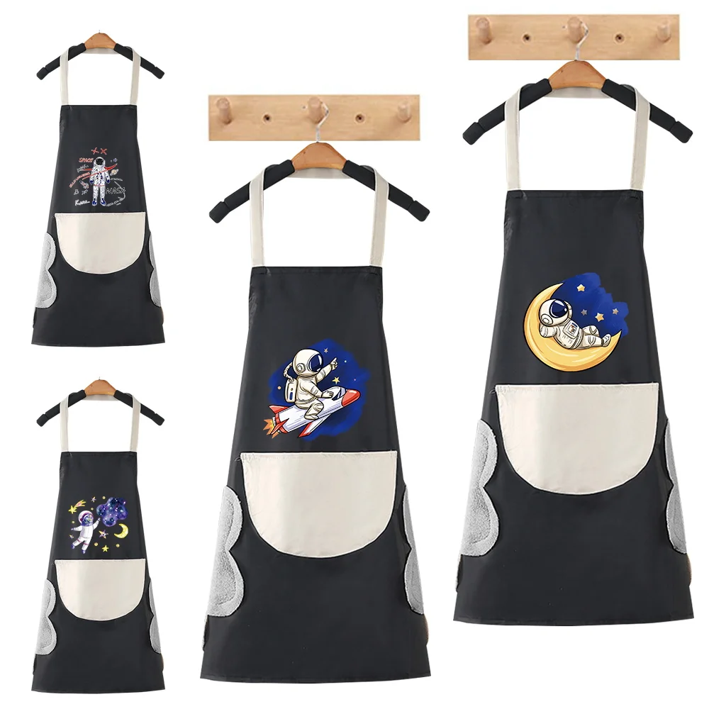 

Hand-wiping Kitchen Household Cooking Apron Oil-proof Waterproof Men Women Waist Fashion Coffee Overalls Apron Astronaut Pattern