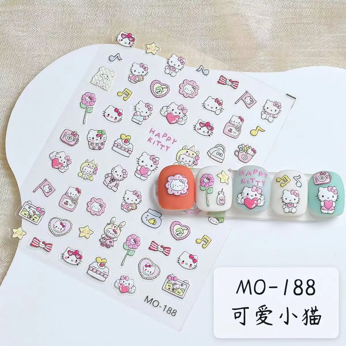 

1 Sheet Cute Hellokitty Cat Nail Sticker Pink Girl Heart Relief Stereo Super Cute Hello Kitty Nail Sticker