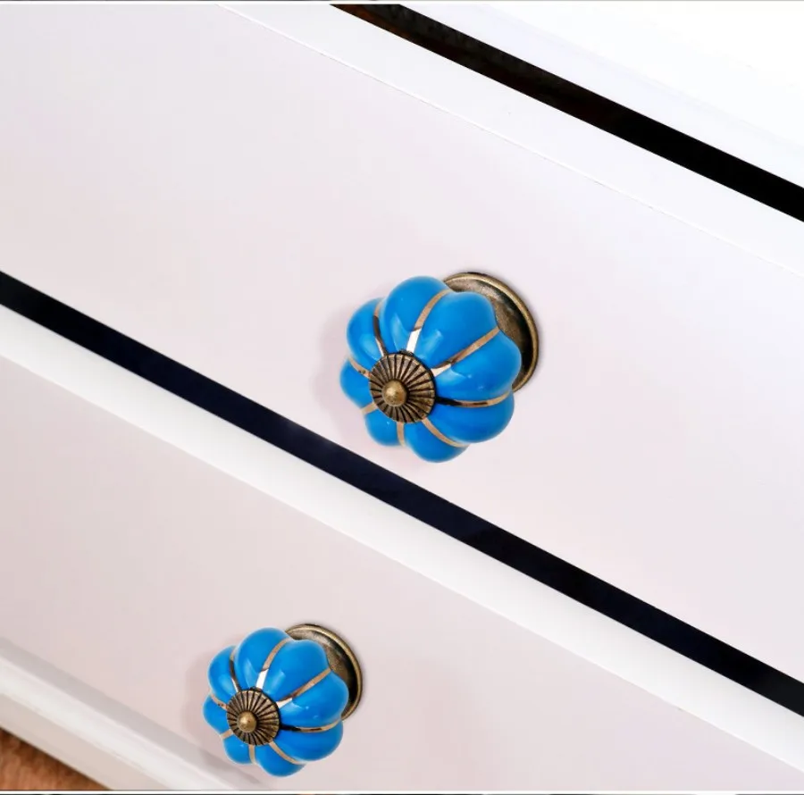 4pcs 40mm Pumpkin Ceramic Handles Drawer Knobs Cupboard Door Handles Single Hole Cabinet Handles with Screws Furniture Handle