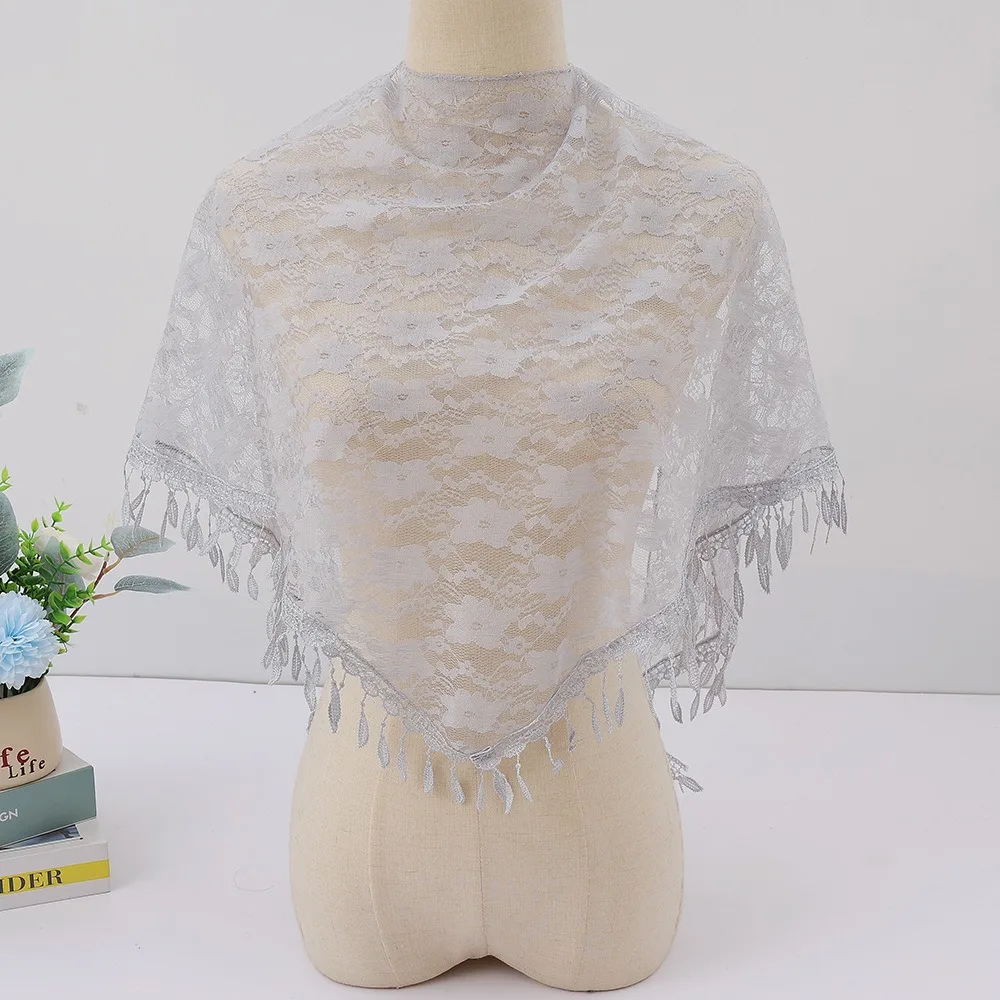 

Long Spring Lace Scarf Tassels Breathable Floral Triangle Shawl Polyester Sunscreen Hollowed Out Flower Shawl Summer