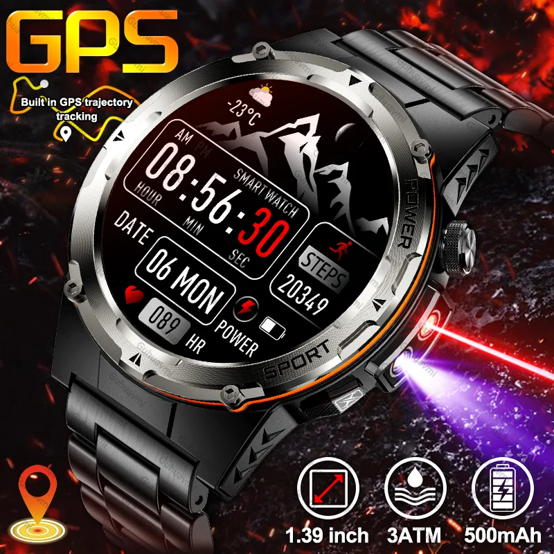 

Уличные GPS-мужские умные часы 1,39-дюймовый AMOLED HD-экран Лазерная УФ-лампа 3ATM Водонепроницаемые BT-вызов 500 мАч Батарея TANK ST1 Смарт-часы