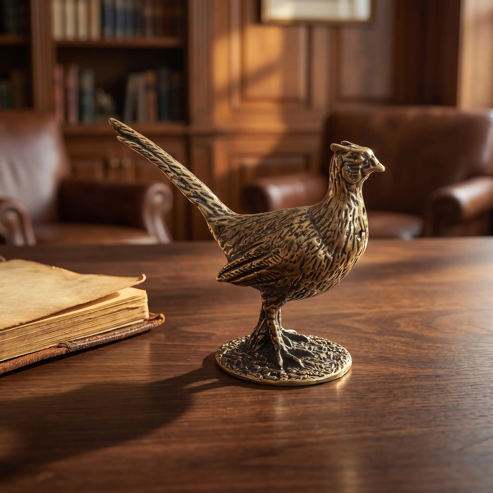 2Pcs Brass Finish Pheasant Sculpture Stable Base Long Tail Bird Tabletop Ornament Feng Shui Home Decoration