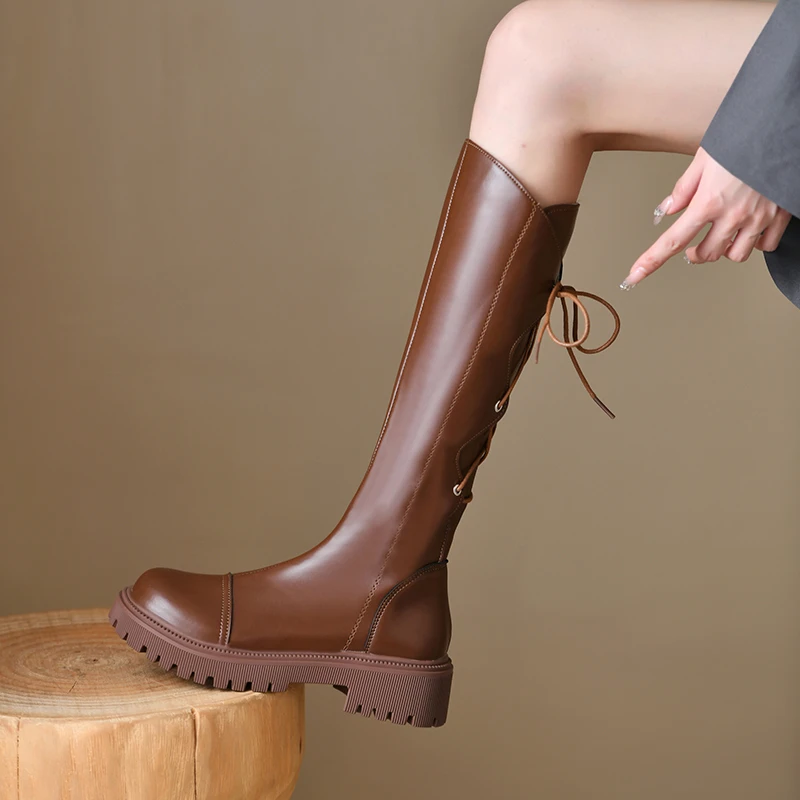 Platform High Boots for Women Autumn Winter 2024 Plush Long Boot Soft Leather Knight Boot Brown Knee Boot Women Shoe