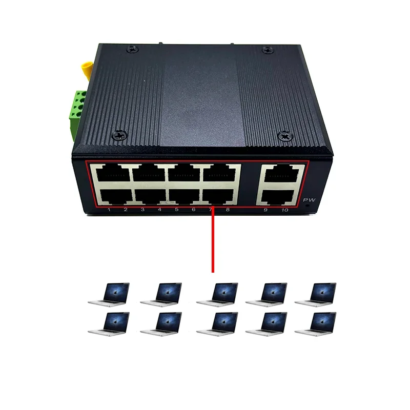 10 портов 10/100M 12V-54V Ethernet industrial swith