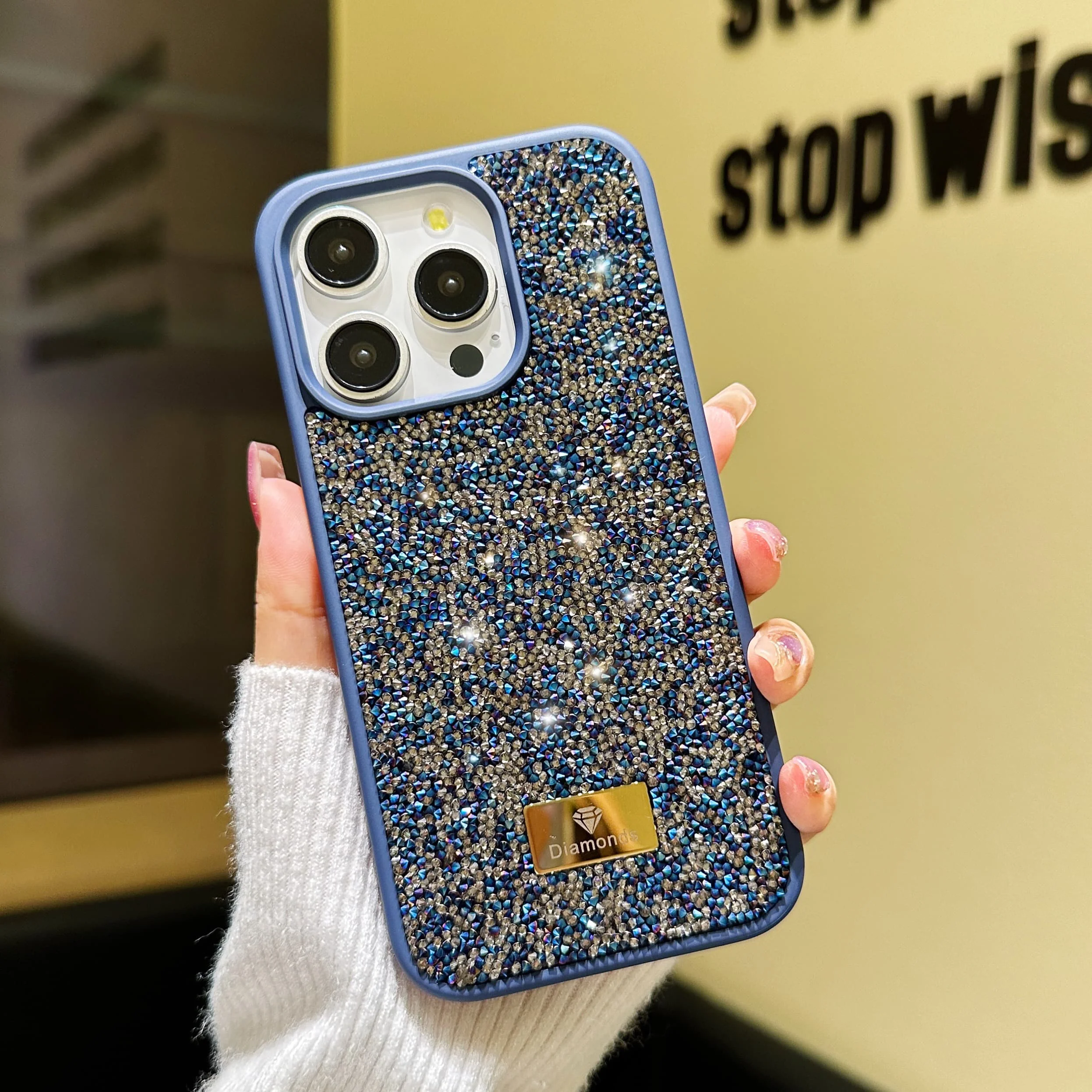Luxury INS Dazzling Full Covered Zircon Macaroon Color Phone Case for iPhone 17 16 15 14 11 12 13 Pro Max Plus 16e Back Cover