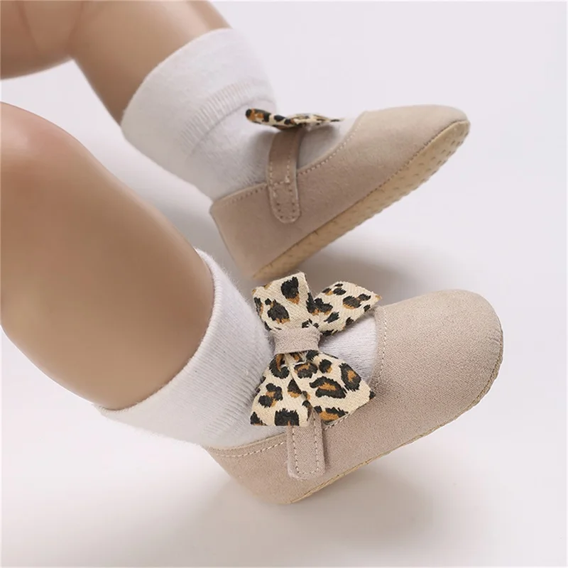 Caziffer Baby Girls Princess Shoes Soft Leopard Print Bow Non-slip Bottom First Walker Shoes Toddler Shoes