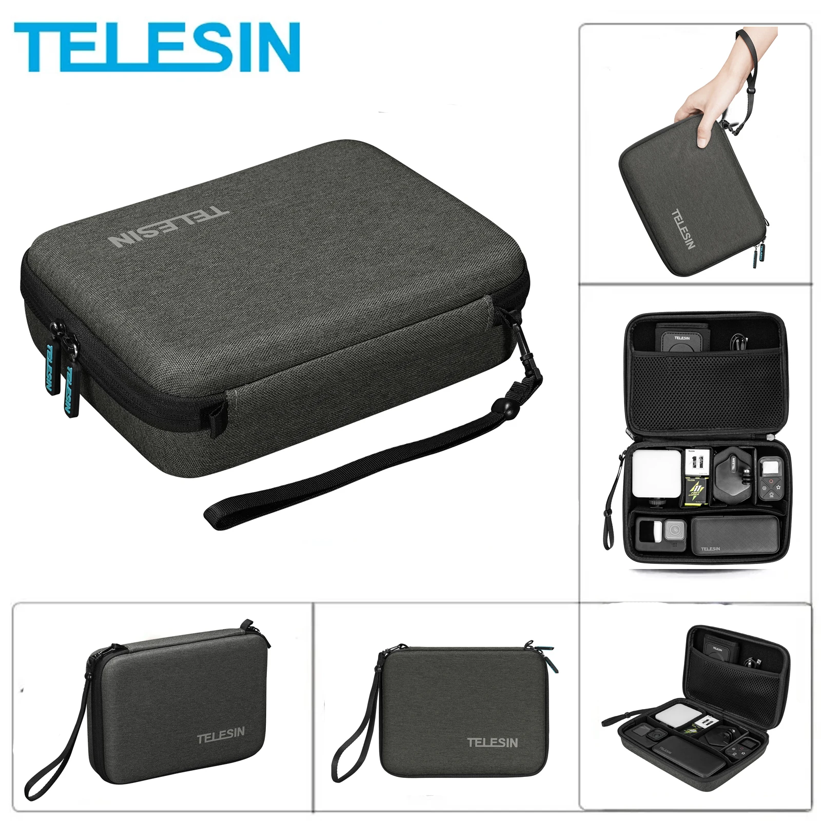 TELESIN Modular DIY Carry Handbag Case Travel Storage Protect Bag for GoPro Hero 13 12 11 10 9 8 7 SJCAM DJI OSMO Action 3 4 5