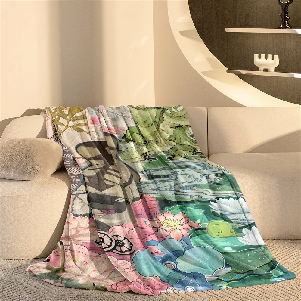 Kung Fu Panda Japanese Art Soft Flannel Blanket Warm Cozy Throw Blanket for Bedroom Living Room Fuzzy Plush Bedspread Gift