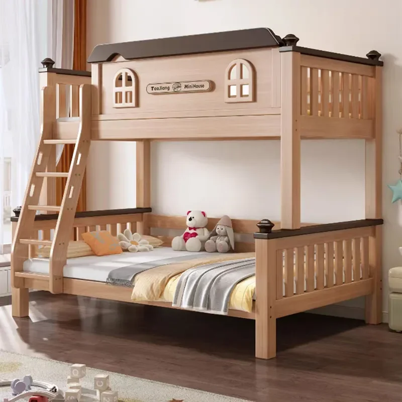 for Nordic Style All Solid Wood Bunk Bed Upper and Lower Split High Low Mother Child Bed for Children