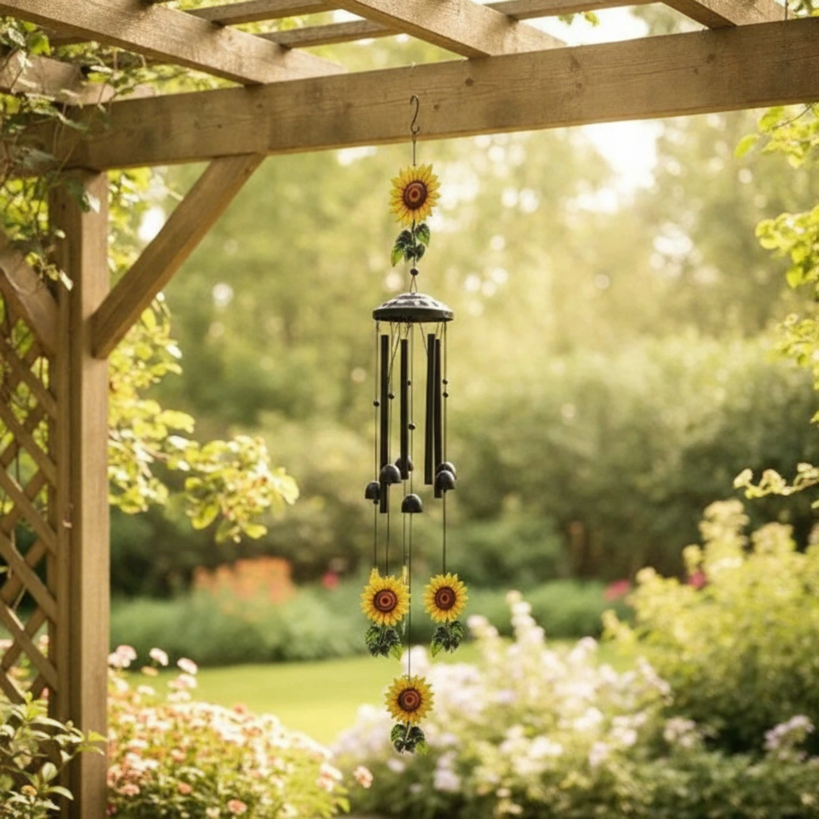 Sunflower Wind Chime Vertical Wind Chime with Sunflower Garden Decor Slim Soothing for Patio, Porch