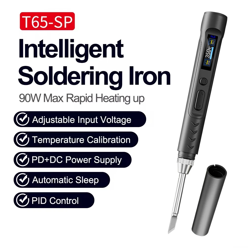 T65-SP DC 90W PD 65W Intelligent Electric Soldering Iron 150-450℃ Rapid Heating Soldering Pen Temp Calibration Voltage Adjust