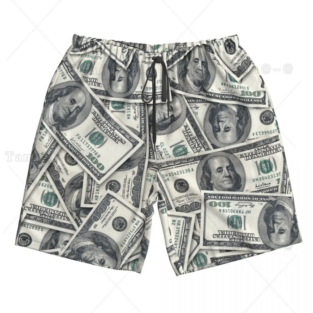 Men Beach Short Quick-drying Swimming Trunk US Dollar Currency Money Pattern Swimwear Swimsuit Bathing Shorts