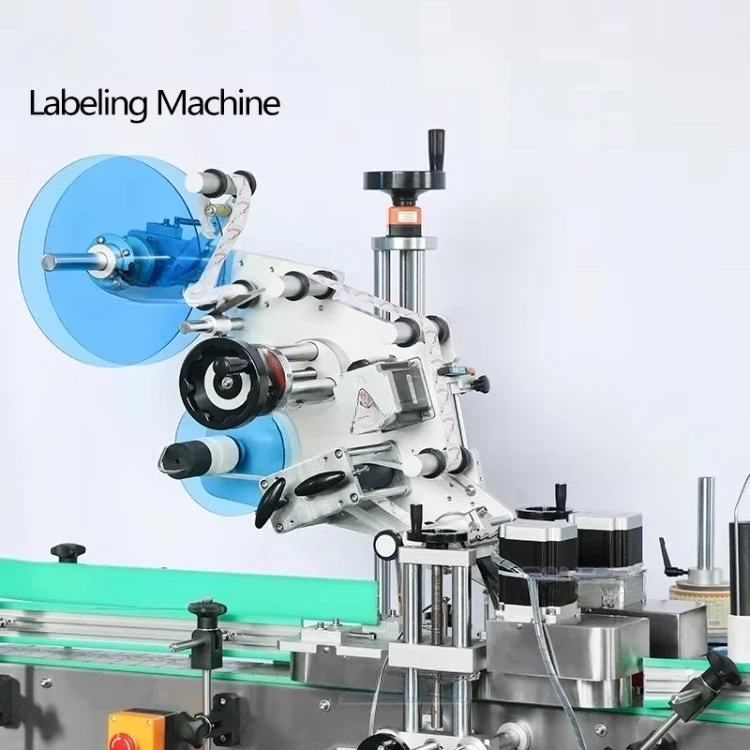 Automatic Round Bottle Flat Caps Sticker Label Applicator Cosmetics Food Plastic PET Chewing Gum Bottle Labeling Machine