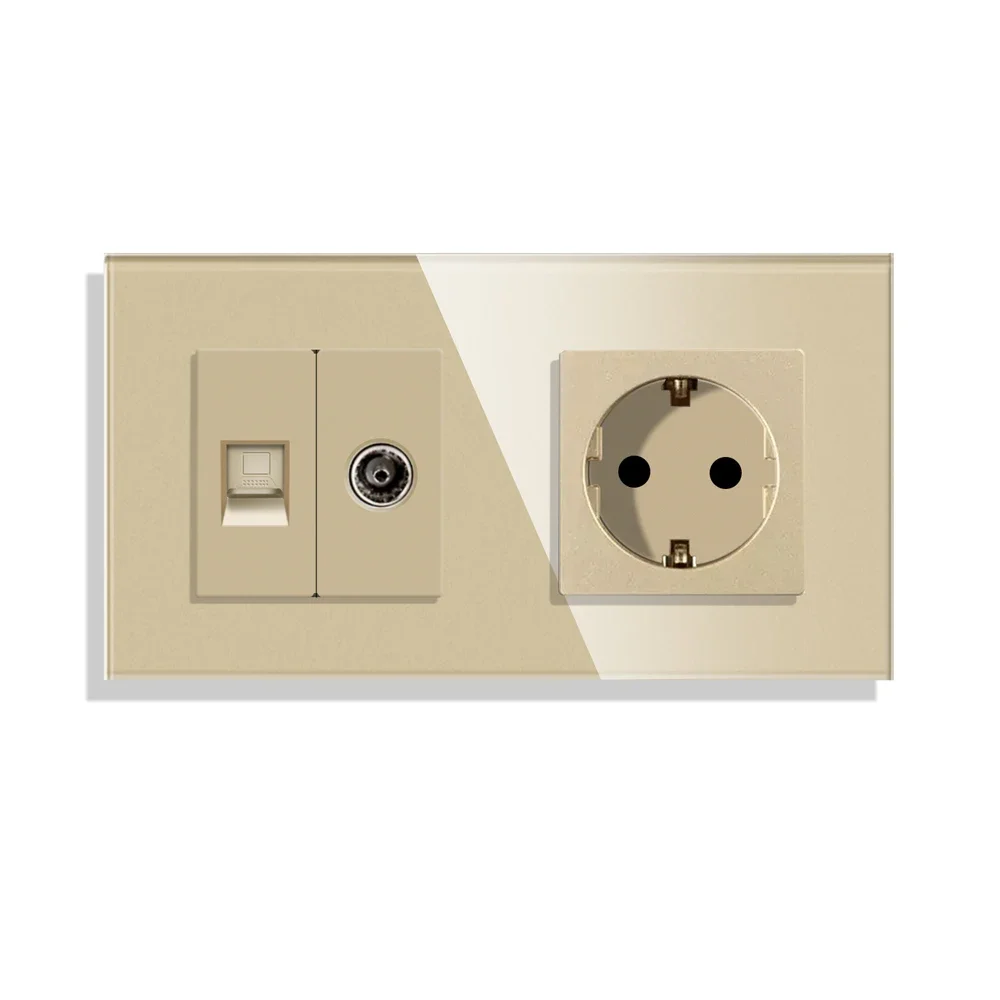 Bingoelec Touch Switch goud en stopcontacten met kristallen glazen paneel Home Improvement - afbeelding 1