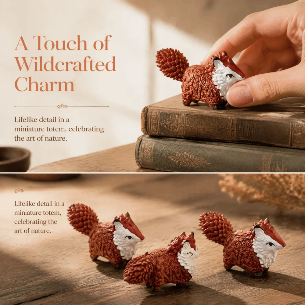 Resin Fox Totem Statue Freestanding Structure Decorative Finish Animal Figurine 2.76 X 1.57in Animal Sculpture