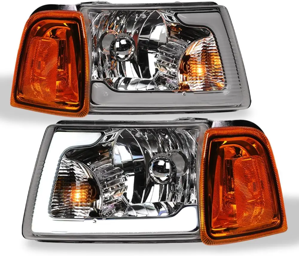 

7422452140142 Compatible With 2001-2011 Ford Ranger DRL LED Strip Bar Chrome Housing Headlights With Signal Corner Lamps Amber R