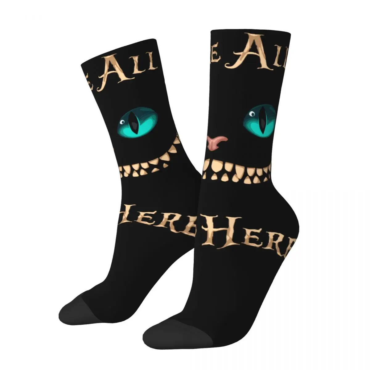 Retro Alice In Wonderland Cheshire Cat Skateboard Socks Polyester Middle Tube Socks for Unisex Non-slip