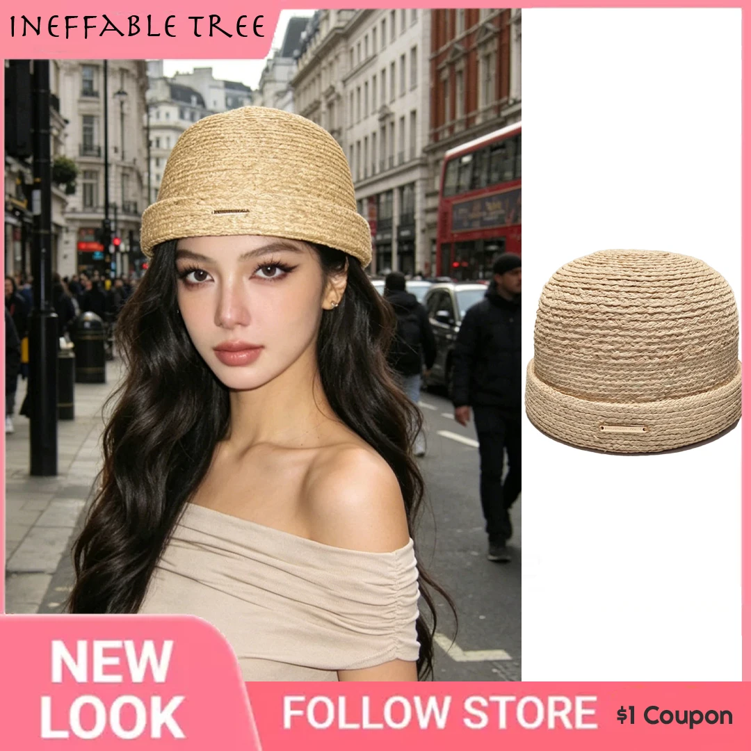 

INS Luxury Natural Straw Berets Hats for Men Women French Hand Woven Round Top Beach Sun Caps Church Derby Pillbox Cap Gorros