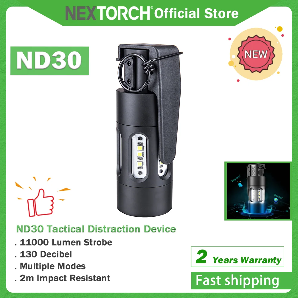 NEXTORCH ND30 11000 lumen Tactical Distraction Device 130 dB, LED Powerful Tactical Flashlight, Portable Quick Pull, 1225 cd