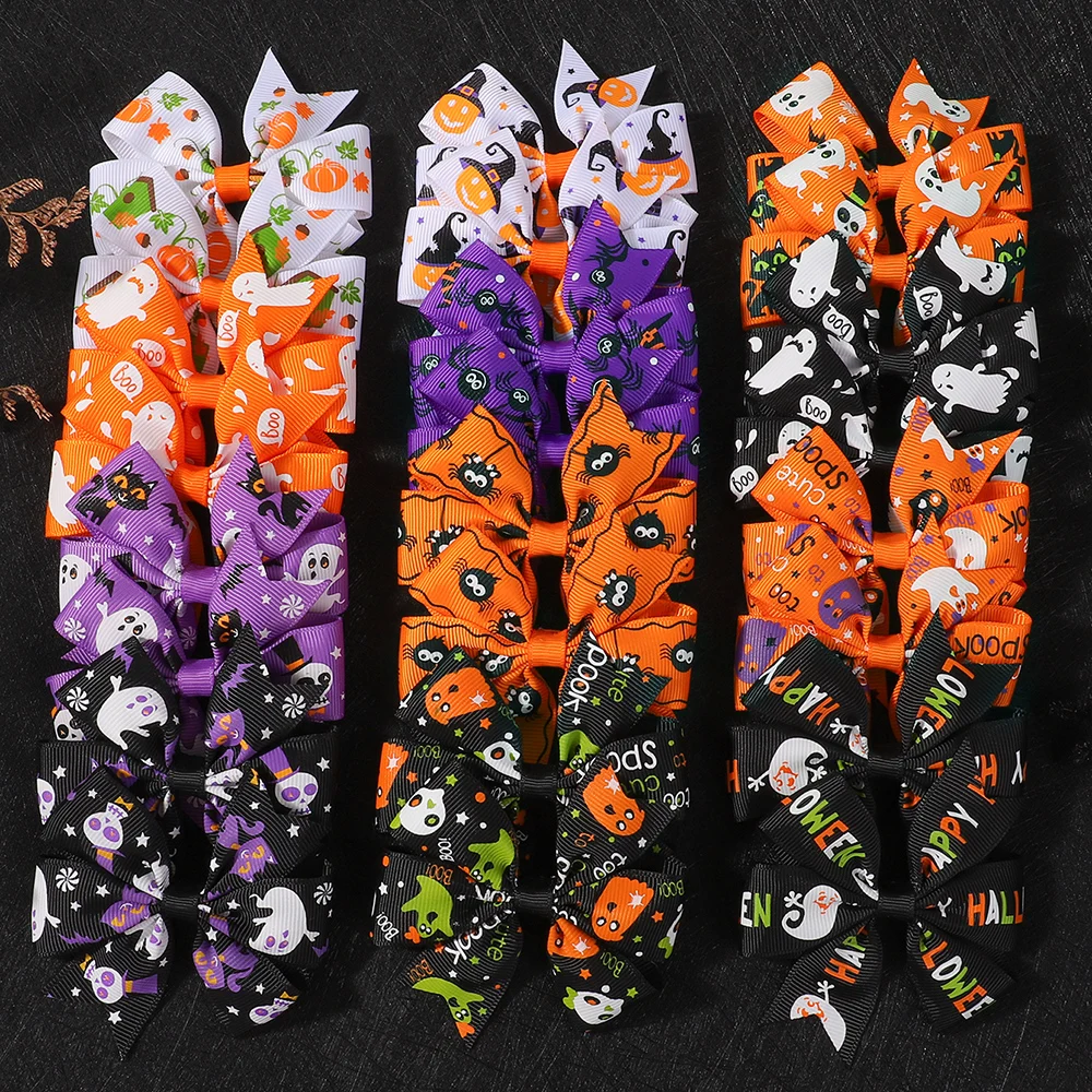 12/24Pcs Halloween Kürbis Geister Bogen Haarspange Set für Mädchen Jubeln Lustige Haarnadel Band Bowknot Hairgripe Kopfbedeckung haar Zubehör