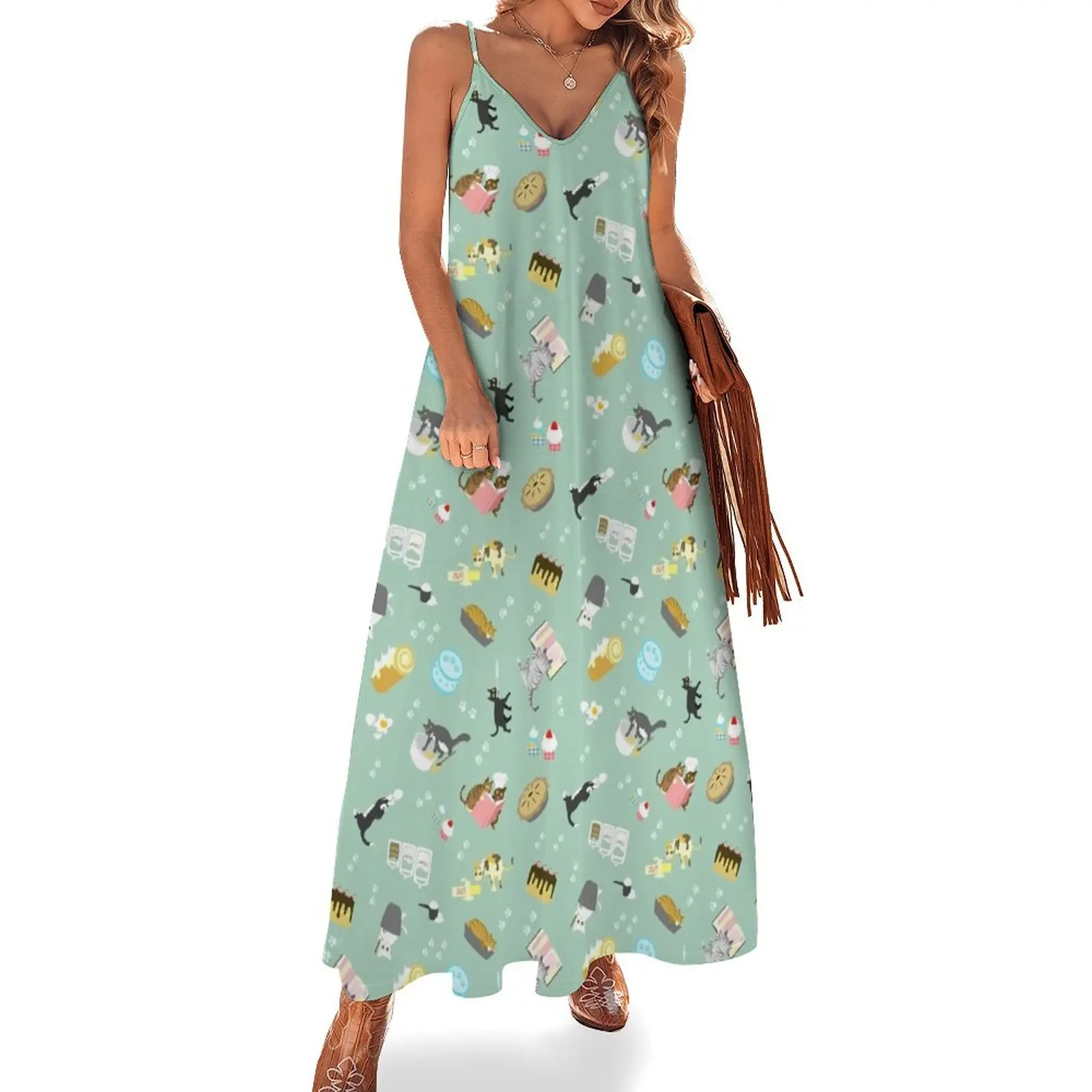 

Cats Baking Cakes and other Sweets Sleeveless Long Dress Dresses Summer dresses for women summer dresses for women 2025 Dress