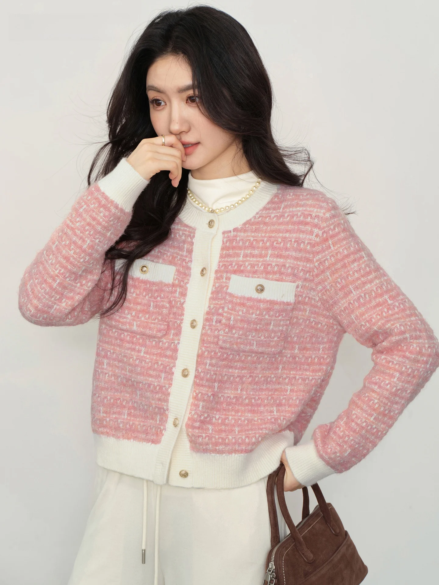 

Свободный длинный кардиган с цветочным узором для женщин, розовый, с открытым передом, вязаный, осенне-зимний, для повседневной носки