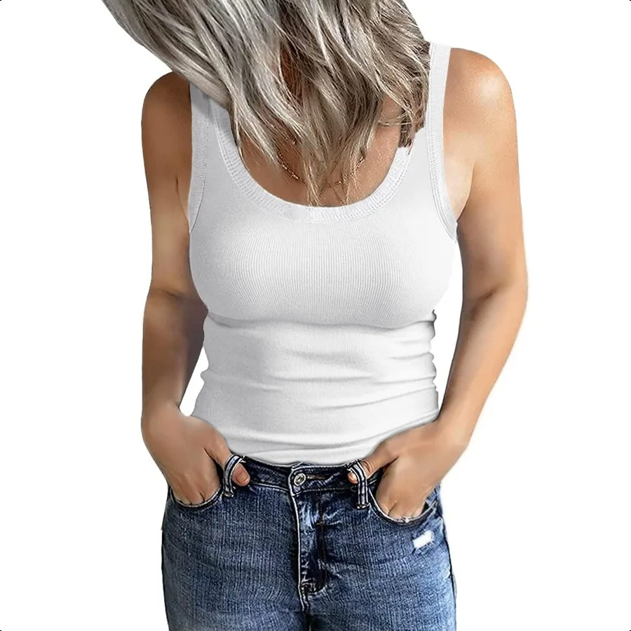 

GEMBERA Women's Sleevel Scoop Neck Ribbed Tank Tops Fitted Basic Cami Tee Shirts