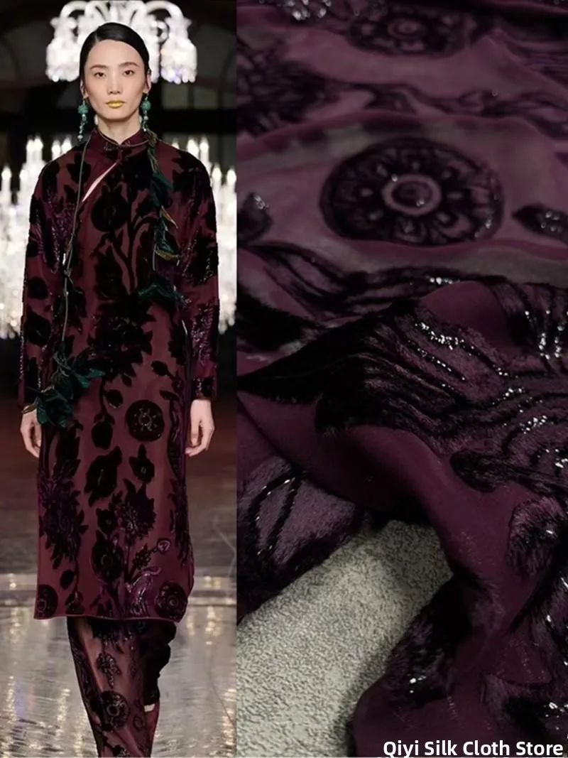 

New Spring Autumn Silk Velvet Burned Flower f Transparent Embroidered Fabric Chinese Sle Silk Fabric for Clothing