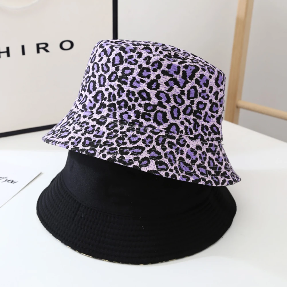 

Summer Sun Protection Cotton Leopard Bucket Hat Fashion Women Purple Breathable Windproof Versatile Styles Trendy Gift