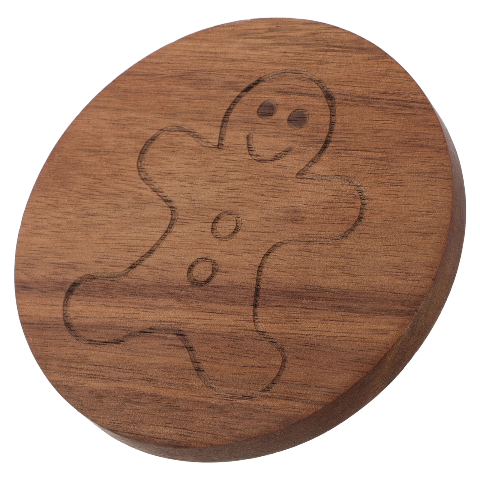 

Wooden Christmas Coaster Set Gingerbread Man Design Cup Mat Round Acacia Wood Table Protector Insulated Hot Drink Pad Handmade