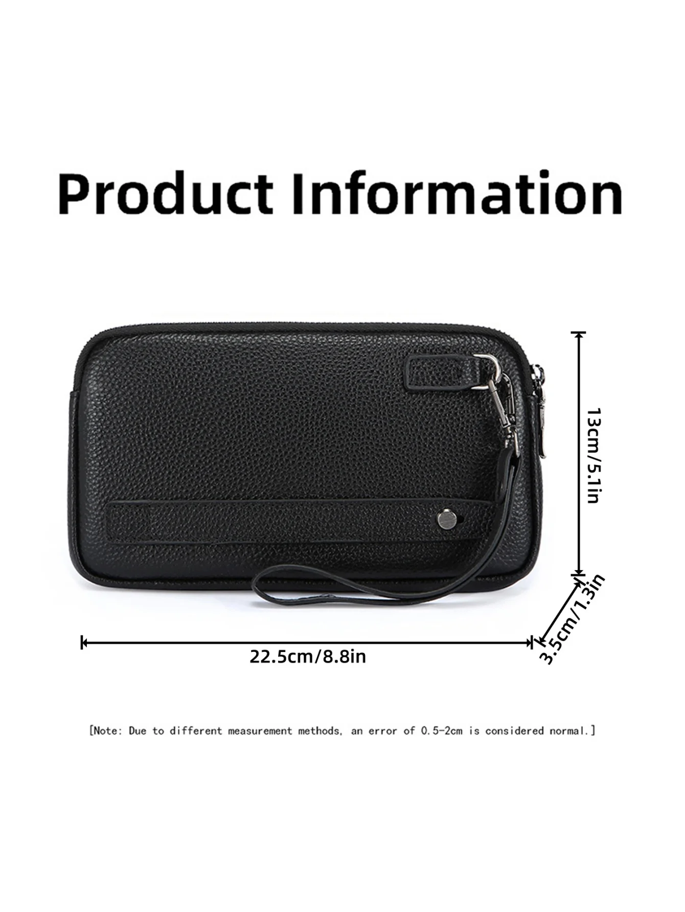 Herren-Clutch-Geldbörse aus echtem Leder, Handtasche mit doppeltem Reißverschluss, großem Fassungsvermögen und 6 Kartenfächern, tragbare Business-Handtasche – Detail 6
